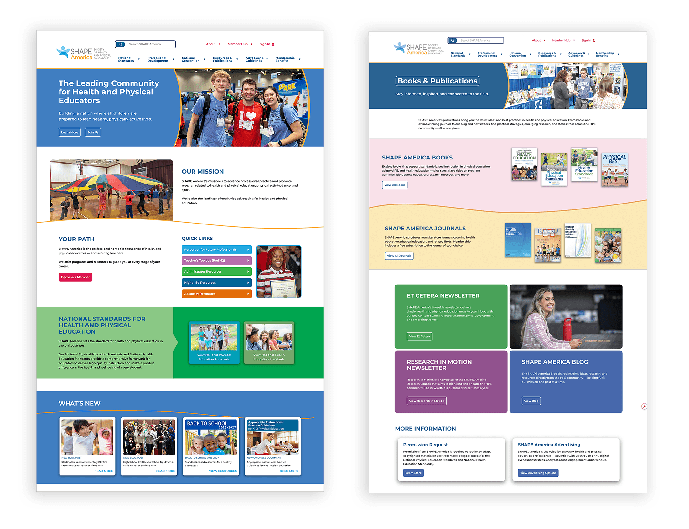 SHAPE America website design layout pages